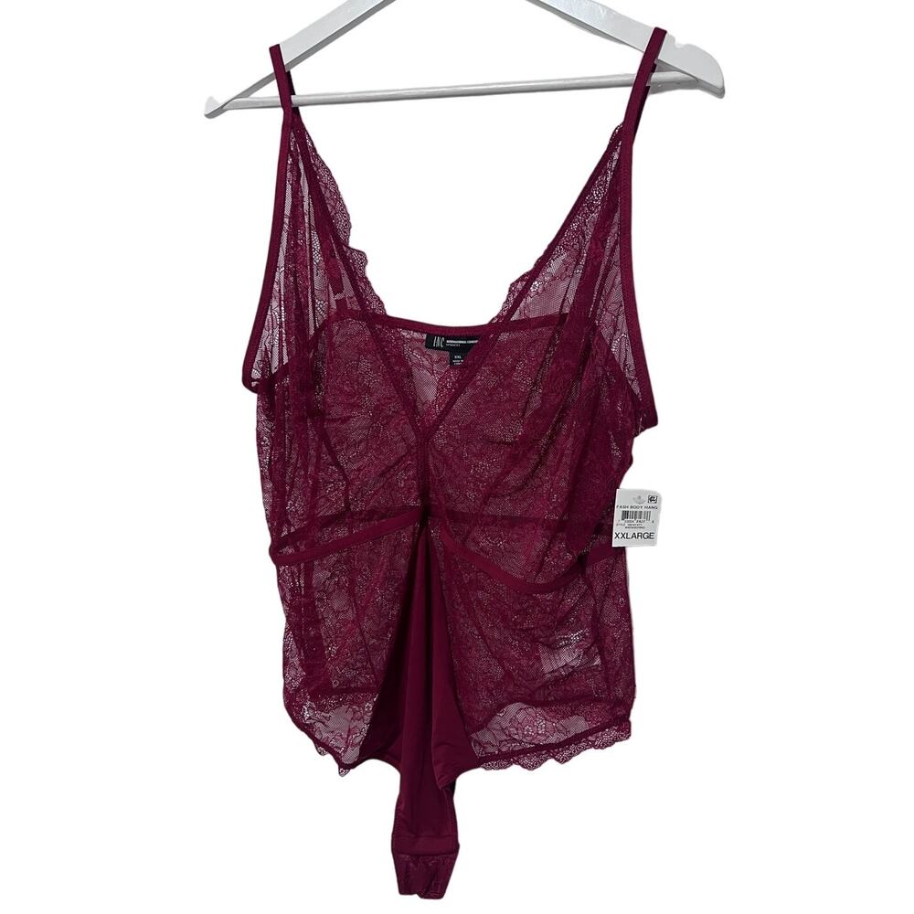 I.N.C. INTERNATIONAL CONCEPTS WOMENS LACE PLUNGE BODYSUIT MARASCHINO RED XXLARGE - Picture 2 of 11
